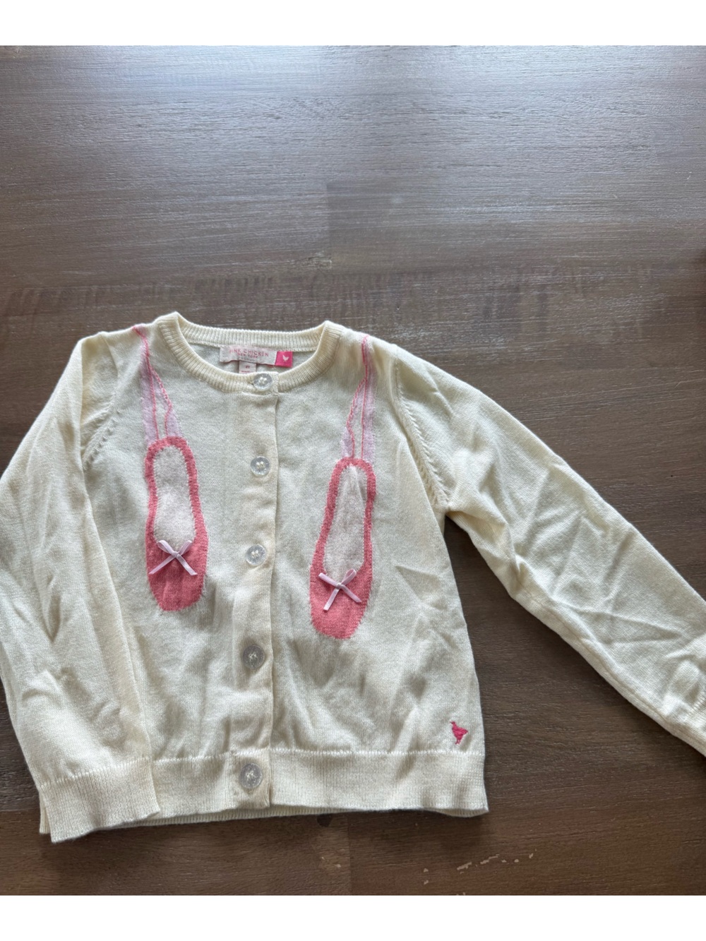 Pink Chicken Cream Cardigan with Pink Ballet Slipper Motif
